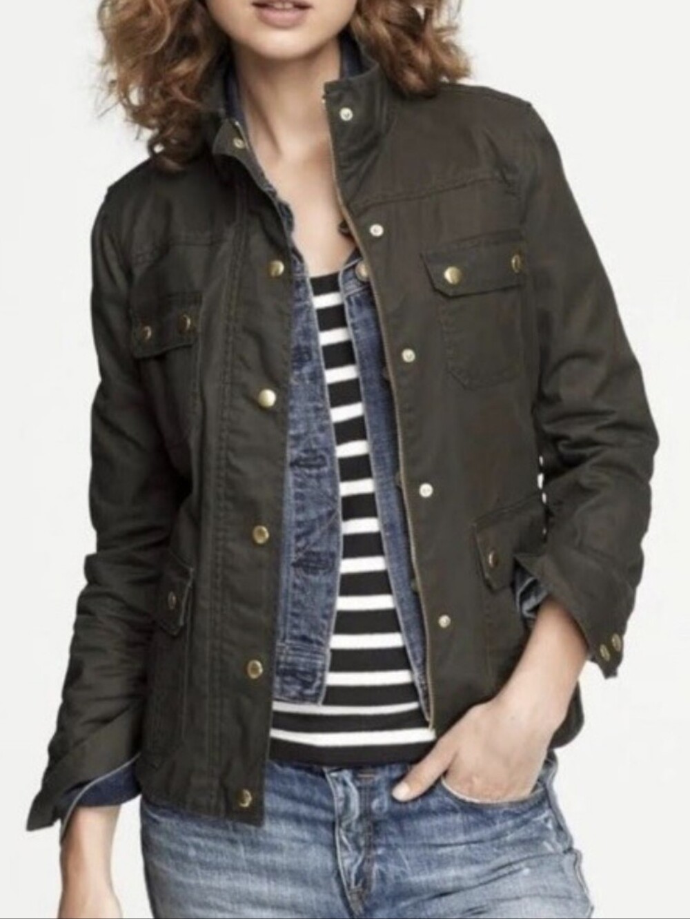 J.Crew Waxed Cotton Downtown Field Jacket Moss Olive Green XXS Utility